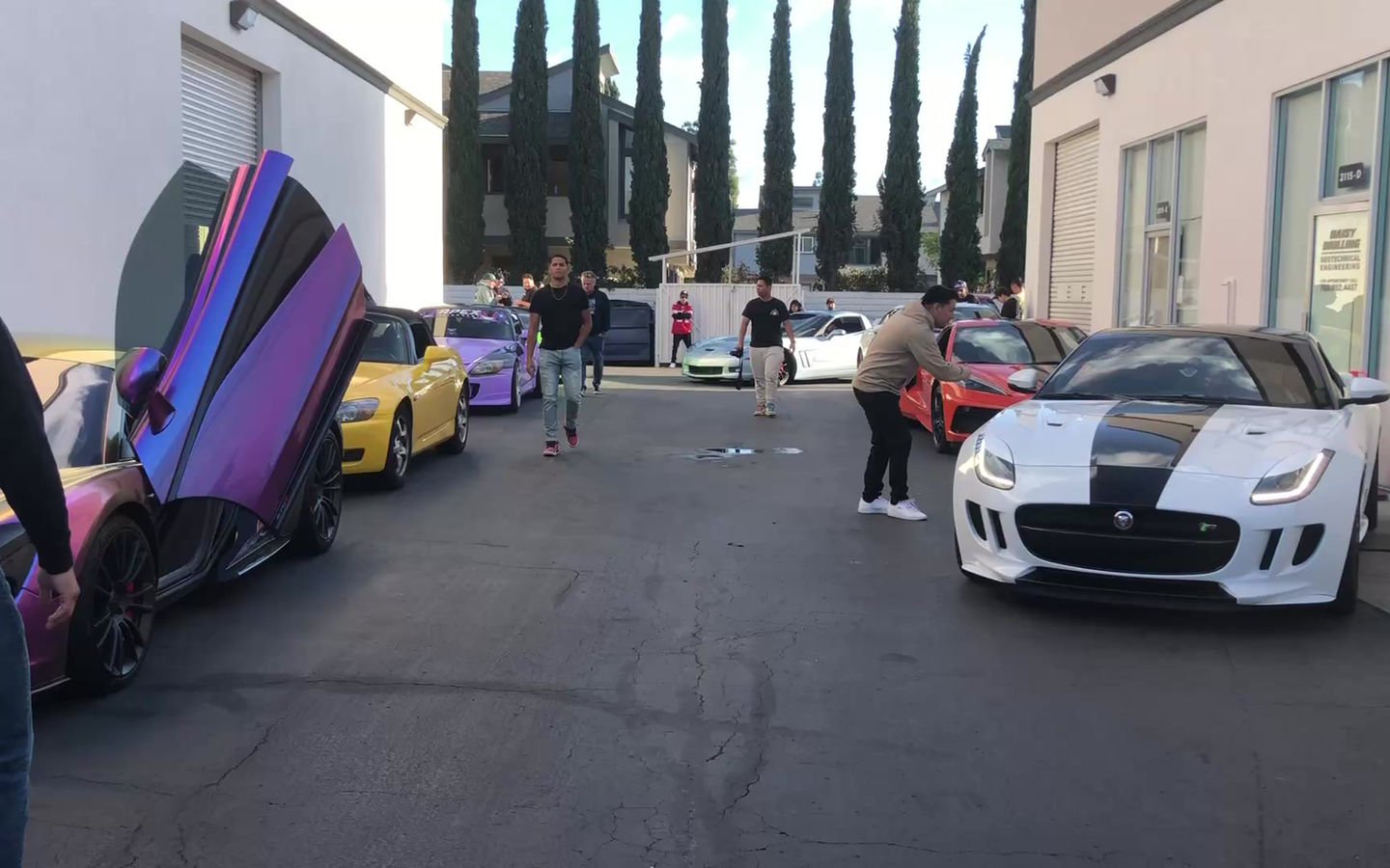 Car meet in the lot at Temecula Auto Wraps in Old Town