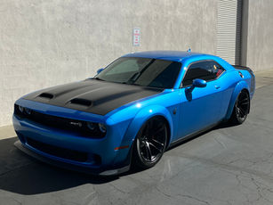 Electric-blue Dodge Hellcat wrap by Temecula Auto Wraps
